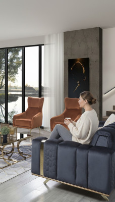 Armchair Single-Seater Luxury Upholstery Furniture Living Room Brown Armchair Textile Lounge New