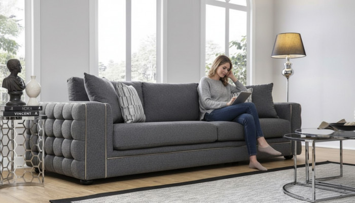 Luxury living room sofa, 2-seater, two-seater, gray couch, Chesterfield couches, new.