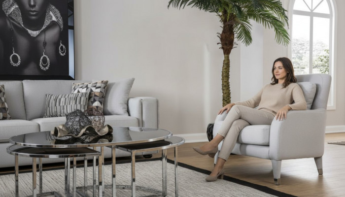 Armchair Design Living Room Upholstery Wood Upholstery Modern Luxury Gray New