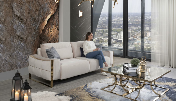 Classic Sofa 3-Seater Design Living Room Upholstery Wood Upholstery Modern Luxury White