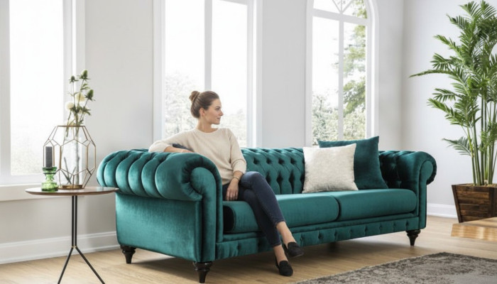 Classic Chesterfield Three-Seater Furniture Sofa Luxury Couches Green 3-Seat Sofas