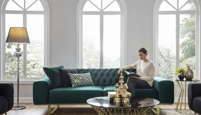 Luxury living room sofa 2-seater green couch Chesterfield couches new