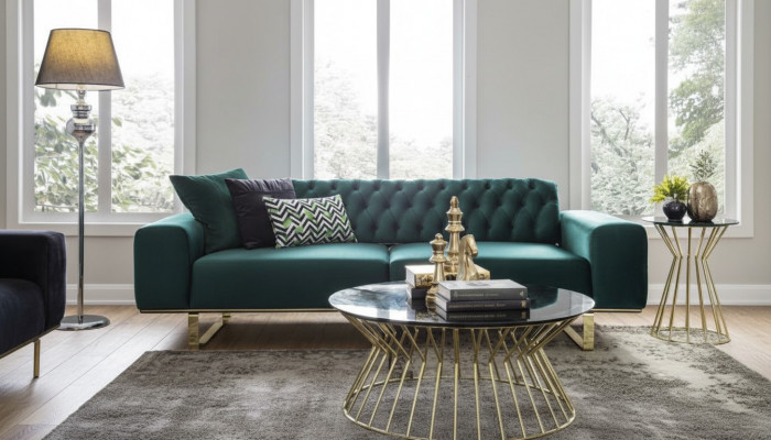 Luxury living room sofa 2-seater green couch Chesterfield couches new