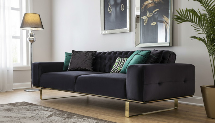 Modern sofa, 4-seat design, living room upholstery, wood upholstery, modern luxury