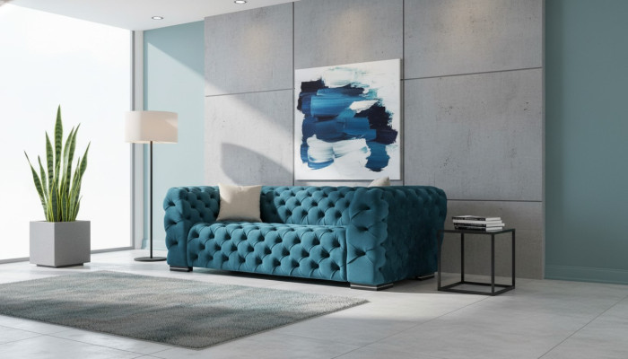 Chesterfield Sofa 4 Seat Design Living Room Upholstery Wood Upholstery Luxury Blue