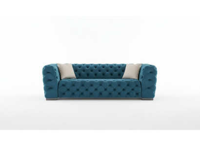 Chesterfield Sofa 4 Seat Design Living Room Upholstery Wood Upholstery Luxury Blue