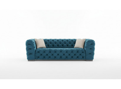 Chesterfield Sofa 4 Seat Design Living Room Upholstery Wood Upholstery Luxury Blue