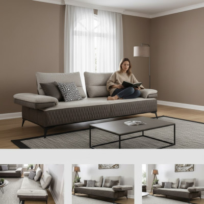 Luxury Three-Seater Modern Couch Furniture Grey Couches Classic Sofas Fabric Textile