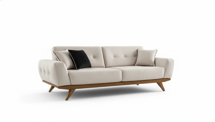 Classic Sofa 2 Seat Design Living Room Upholstery Wood Leather Modern Luxury Beige