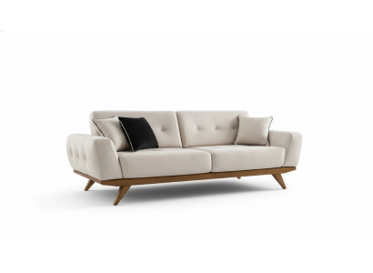 Classic Sofa 2 Seat Design Living Room Upholstery Wood Leather Modern Luxury Beige