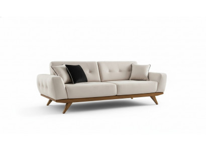 Classic Sofa 2 Seat Design Living Room Upholstery Wood Leather Modern Luxury Beige