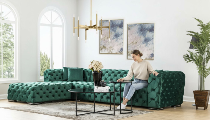 Corner sofa L-shape sofa couch design couches upholstery fabric new corner suite green