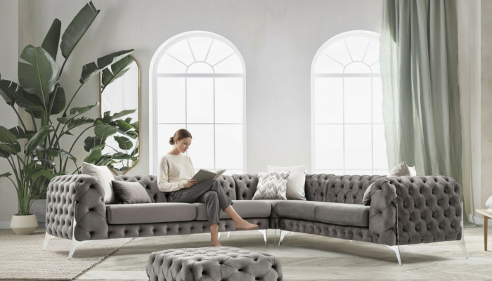 Gray Chesterfield Upholstered Sofa Sofa Corner Sofa Set Upholstery Luxury Corner Sofas New