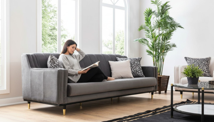 Classic Gray Sofa 3 Seat Sofas Seating Design Couch Three-Seater Luxury Furniture Style