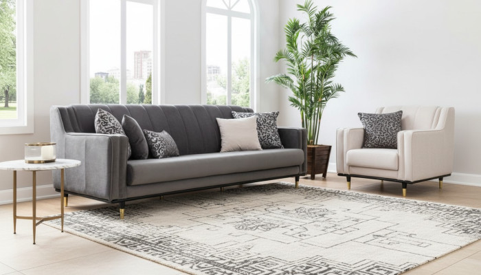 Classic Gray Sofa 3 Seat Sofas Seating Design Couch Three-Seater Luxury Furniture Style