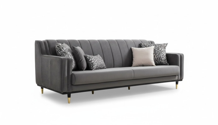 Classic Gray Sofa 3 Seat Sofas Seating Design Couch Three-Seater Luxury Furniture Style