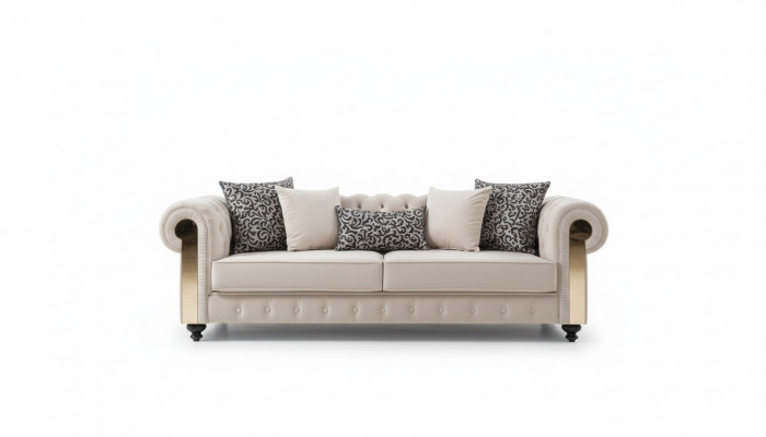 Chesterfield Sofa 3-Seater Design Living Room Upholstery Wood Leather Modern Luxury