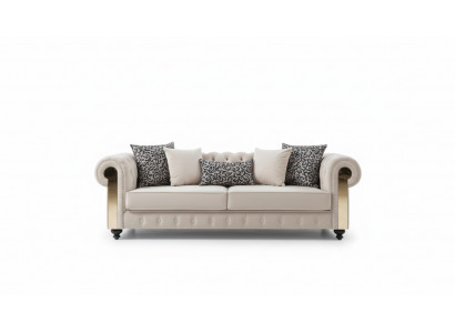 Chesterfield Sofa 3-Seater Design Living Room Upholstery Wood Leather Modern Luxury
