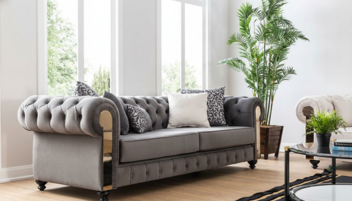 Luxury living room sofa 3-seater gray Chesterfield classic couches