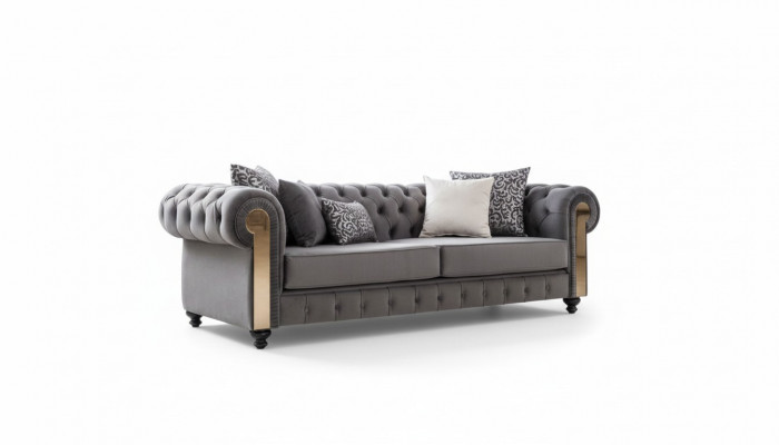 Luxury living room sofa 3-seater gray Chesterfield classic couches