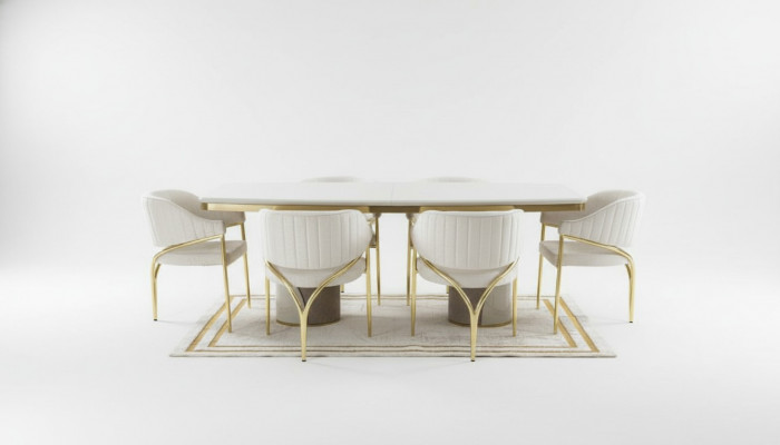 Luxury dining room set table with 6 chairs metal group 7-piece metal