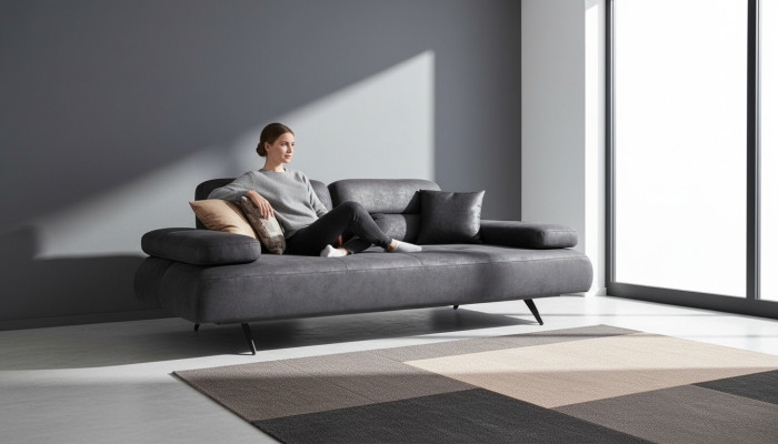 XXL Sofa 4-Seater Couch Living Room Upholstered Seating Suite Leather Gray Fabric