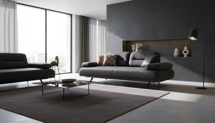 XXL Sofa 4-Seater Couch Living Room Upholstered Seating Suite Leather Gray Fabric