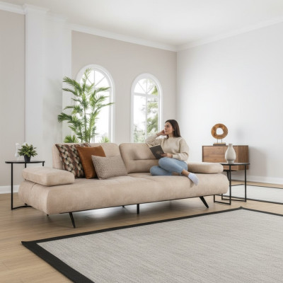 Sofa 2-seater upholstered sofa beige fabric leather design modern couch sofas luxury
