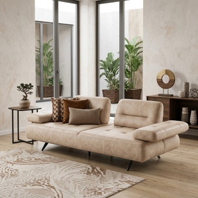 Sofa 2-seater upholstered sofa beige fabric leather design modern couch sofas luxury