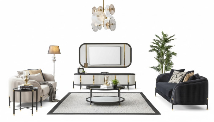 Luxury Set Modern RTV Living Room Upholstered Sofa Suite 3 + 3 Seat Coffee Table