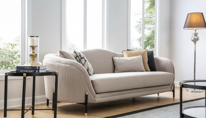 Sofa 3-seater upholstered sofa beige textile seat design couch sofas fabric modern new