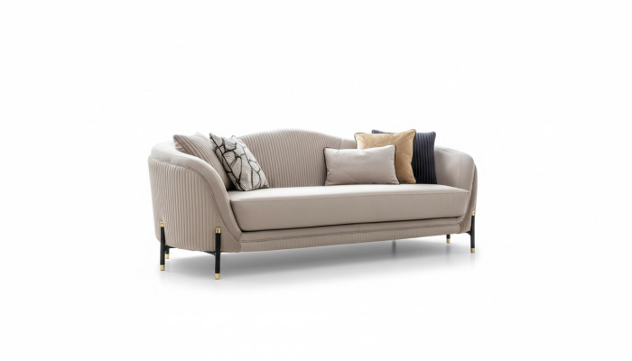 Sofa 3-seater upholstered sofa beige textile seat design couch sofas fabric modern new