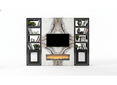 Luxury living room wall unit TV cabinet marble imitation black 270cm