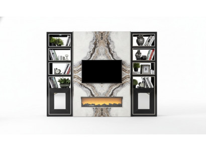 Luxury living room wall unit TV cabinet marble imitation black 270cm