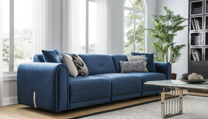 Luxury Sofa 4 Seater Living Room Modern Design Blue Leather Sofas Couches New