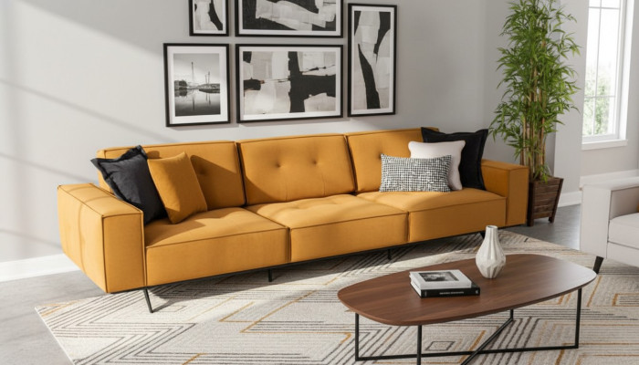 Sofa couch four-seater furniture couches upholstered sofas textile fabric furnishing