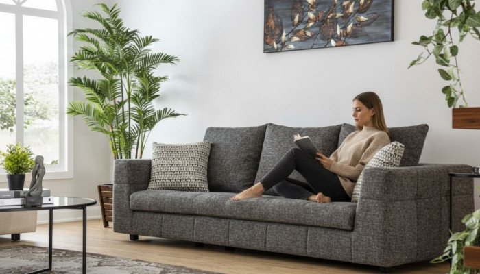 Luxury Sofa 4-Seater Fabric Living Room Modern Design Gray Sofas Upholstered Couches