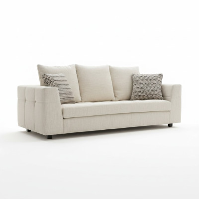 Luxury Modern Sofa 3-Seater Upholstered Sofa White Textile Seat Design Couch Sofas