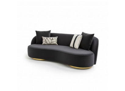 Luxury couches furniture living room four-seater black textile furniture round 4-seater