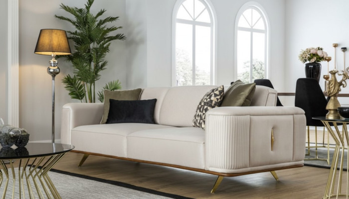 Modern sofa 3-seater upholstered sofa white textile seat design couch sofas fabric