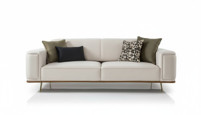 Modern sofa 3-seater upholstered sofa white textile seat design couch sofas fabric
