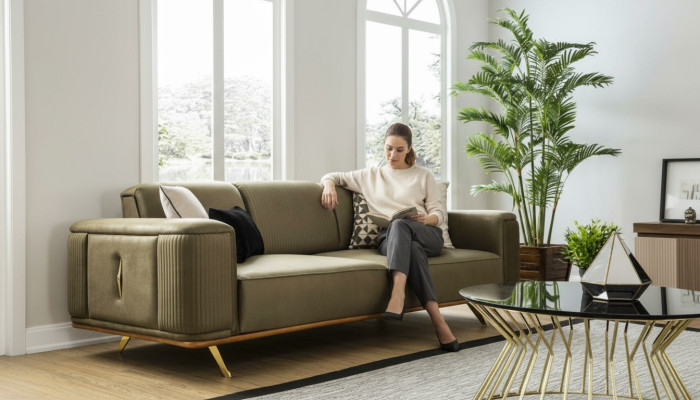 Chesterfield Sofa 4 Seat Living Room Four-Seater Design Black Textile Couches