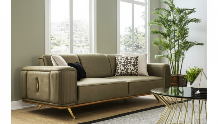Chesterfield Sofa 4 Seat Living Room Four-Seater Design Black Textile Couches