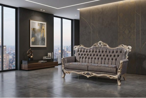 Classic Sofa 3-Seater Upholstered Sofa White Textile Seat Design Couch Sofas Fabric