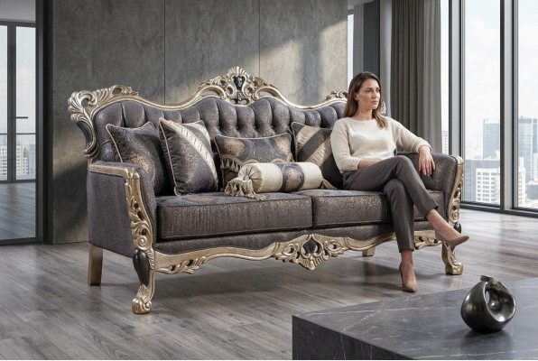 Luxury Sofa 3-Seater Fabric Living Room Classic Design Sofas Upholstered Couches New