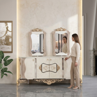 Sideboard with Mirror Set Dining Baroque Dressers Wood Dresser Wood Cabinet New