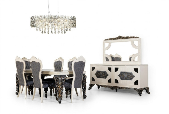 Luxury Dining Room Set Group 6 Chairs Dining Table Sideboard 9-piece Dining Room Set