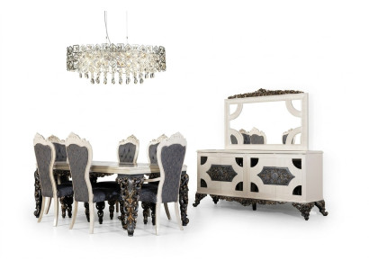 Luxury Dining Room Set Group 6 Chairs Dining Table Sideboard 9-piece Dining Room Set