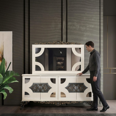 Dresser cabinet with mirror noble dresser buffet baroque rococo wood sideboard