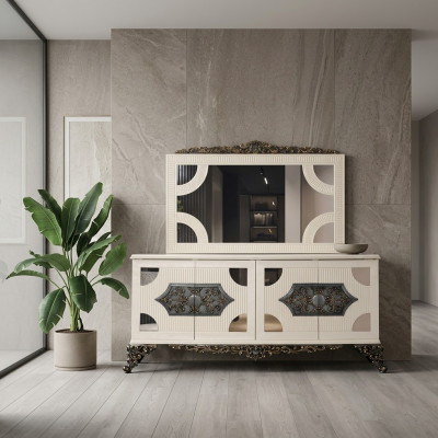 Dresser cabinet with mirror noble dresser buffet baroque rococo wood sideboard
